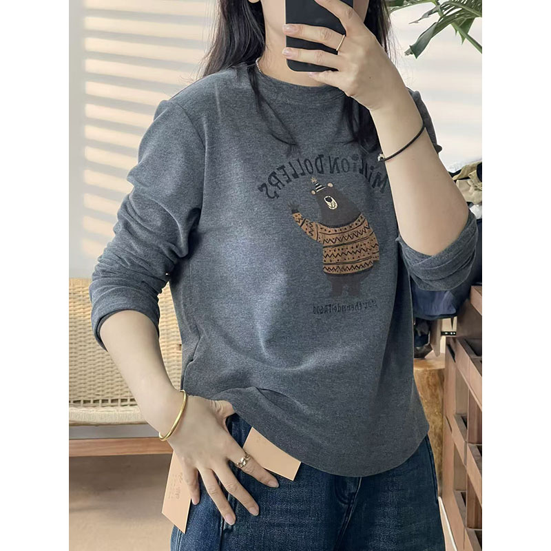 2025秋冬新款圆领加厚长袖T恤女宽松显瘦百搭休闲上衣-31092