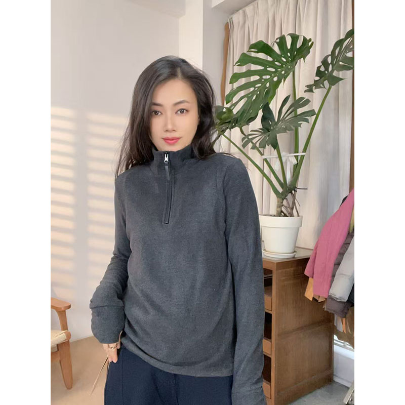 2025秋冬德绒半拉链高领卫衣女宽松显瘦百搭休闲上衣-25639