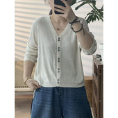 女宽松显瘦百搭休闲上衣 2025春款 V领针织开衫 296