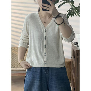 2025春款V领针织开衫女宽松显瘦百搭休闲上衣-296