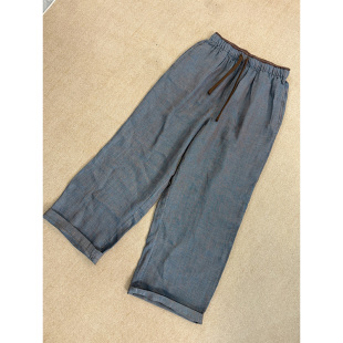 女裤 100%汉麻日系复古撞色松紧腰显瘦直筒休闲裤 631 高货