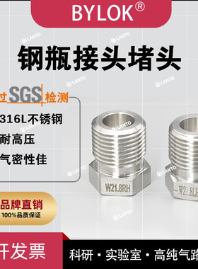 BYLOK钢瓶接头堵头氮气G5/8W21.8正反牙氨气G1/2CGA580堵头SS316L
