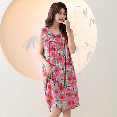 夏季棉绸睡裙女薄款人造棉绵绸无袖韩版宽松大码家居服睡衣背心裙