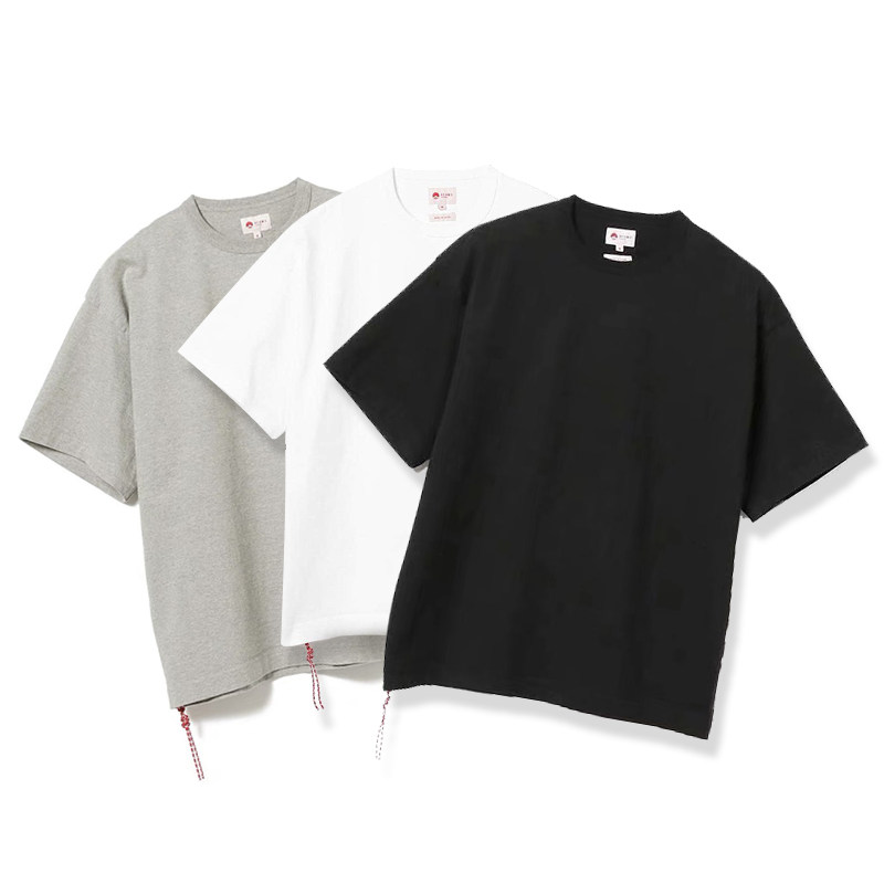 beams japan 日系宽松休闲320g重磅纯棉情侣红绳短袖纯色打底t恤