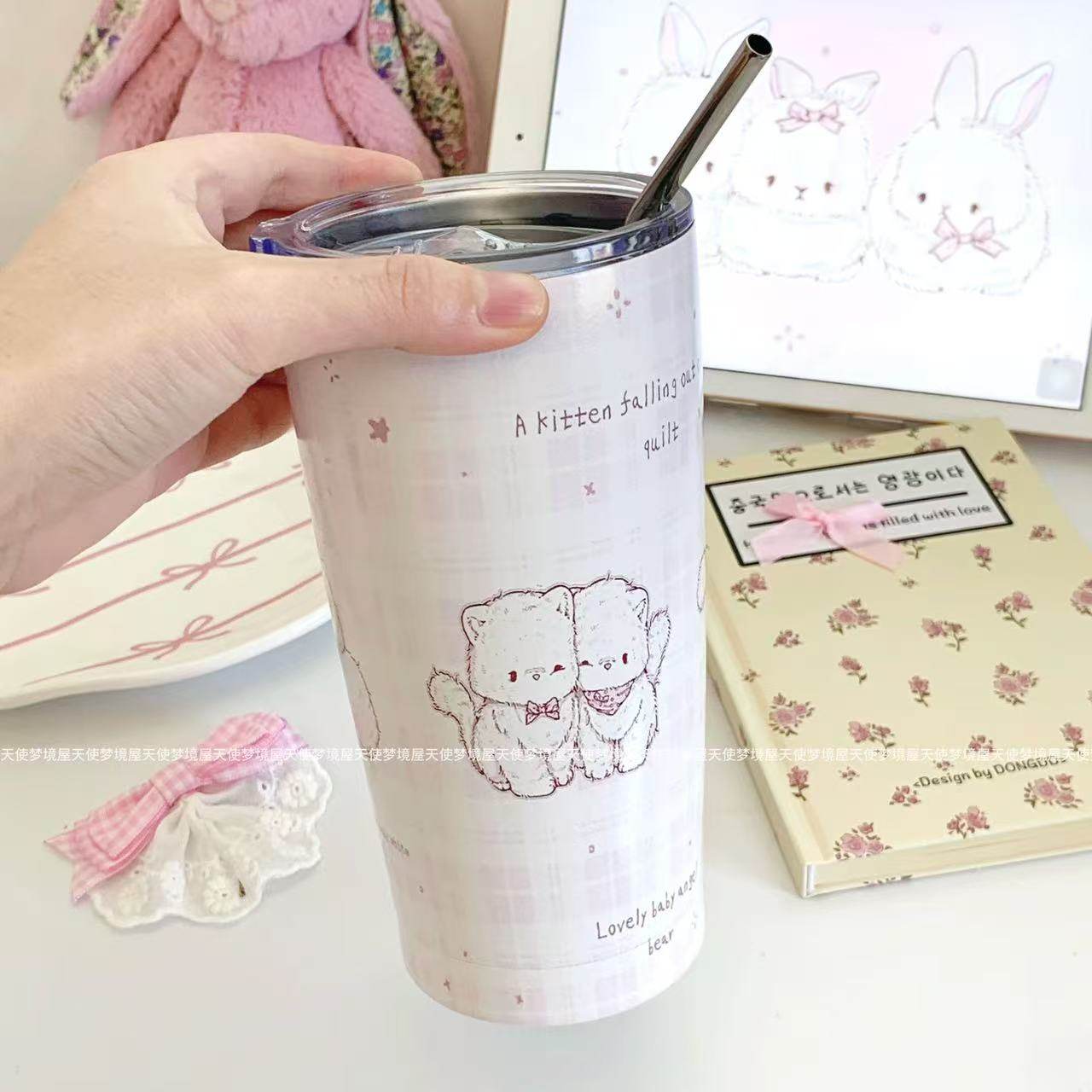 原创保冷杯粉色小猫办公家居好物可爱304不锈钢大容量少女直饮口,餐饮具,保冷/保温杯,淘宝优惠券,粉丝福利购,淘宝优惠卷