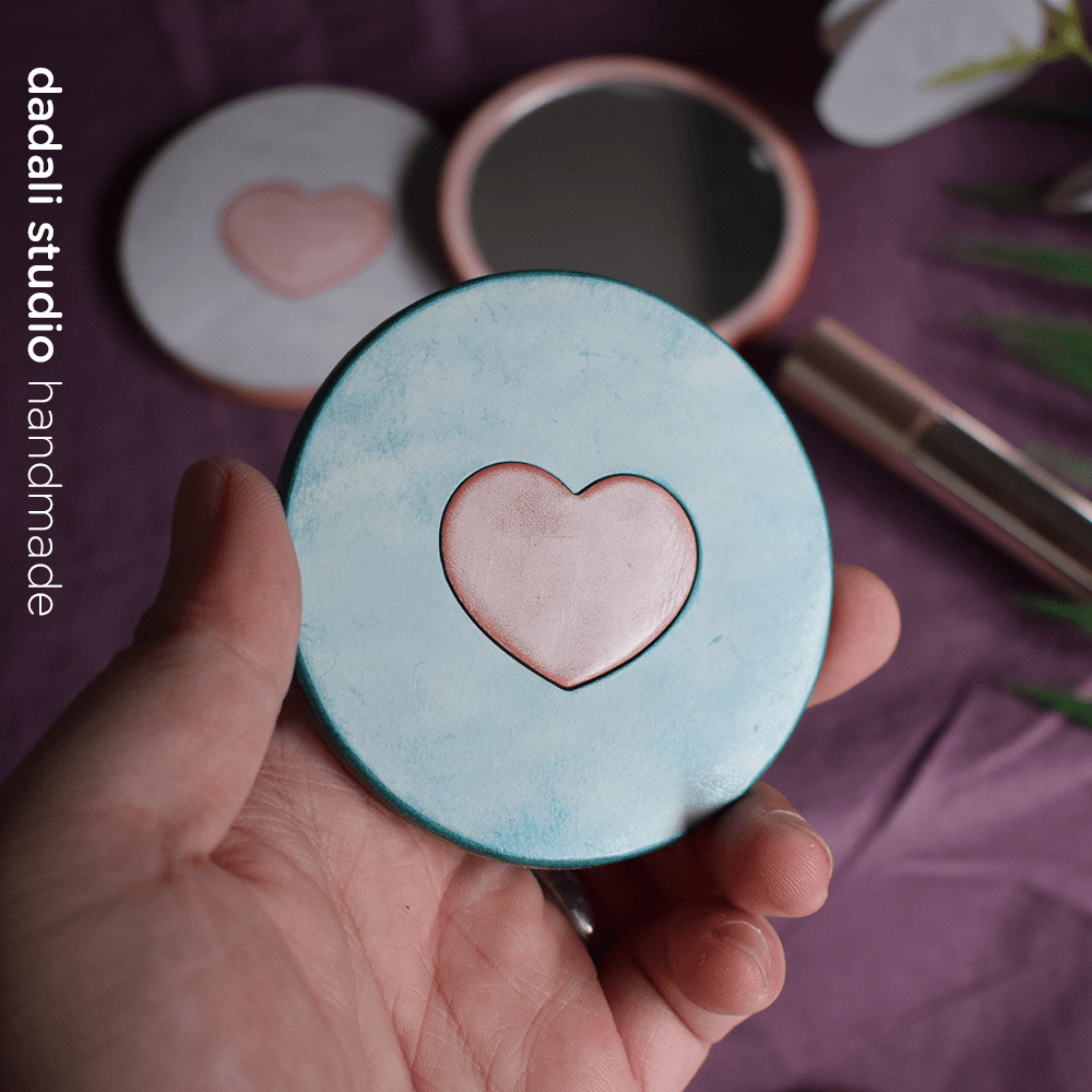 dadali原创真皮圆形定制随手镜子