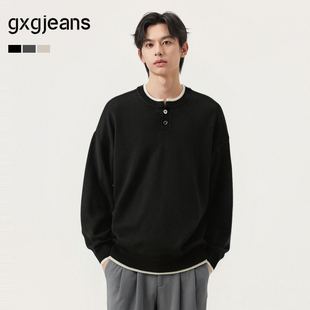 25秋新品 男 多色假两件宽松基础亨利领毛衣线衫 gxg.jeans男装
