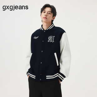 25年秋新品 gxg.jeans男装 学院风撞色拼接宽松棒球领夹克外套男