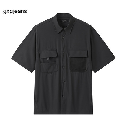 gxg.jeans男装 黑色工装户外简约宽松短袖衬衫男士 25年夏新品