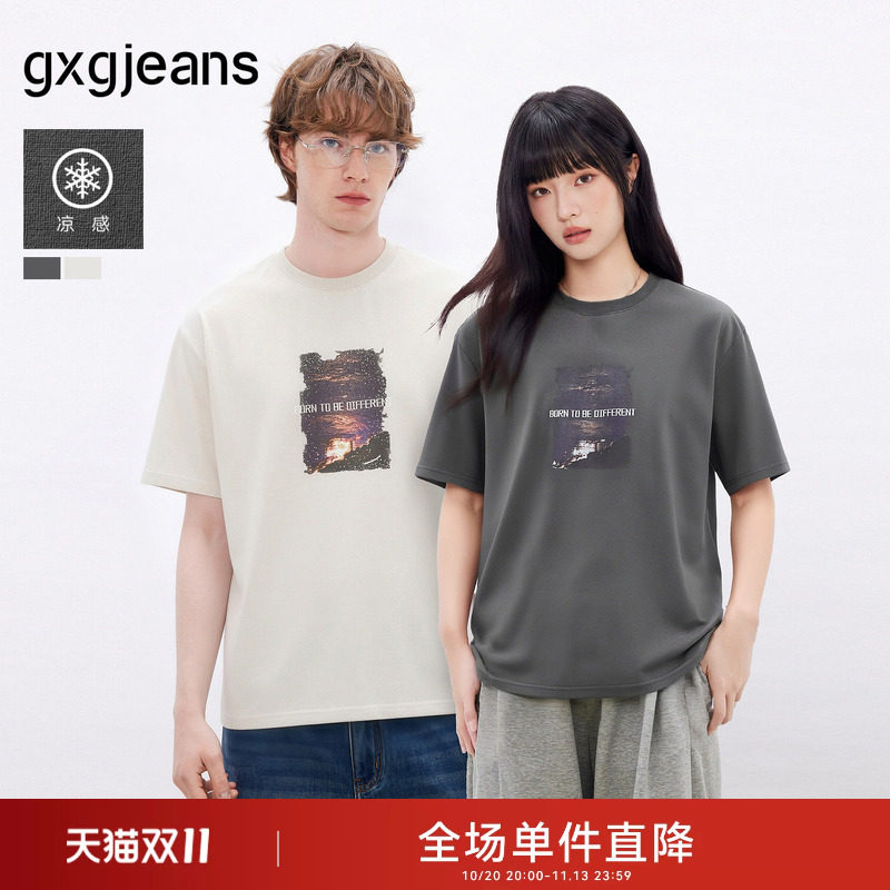 【凉感】gxgjeans男装 美式印花复古时尚短袖宽松T恤男生26夏新品