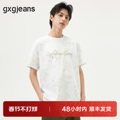 gxg.jeans男装 T恤上衣男25夏新品 白色满印花卉潮流时尚 宽松短袖