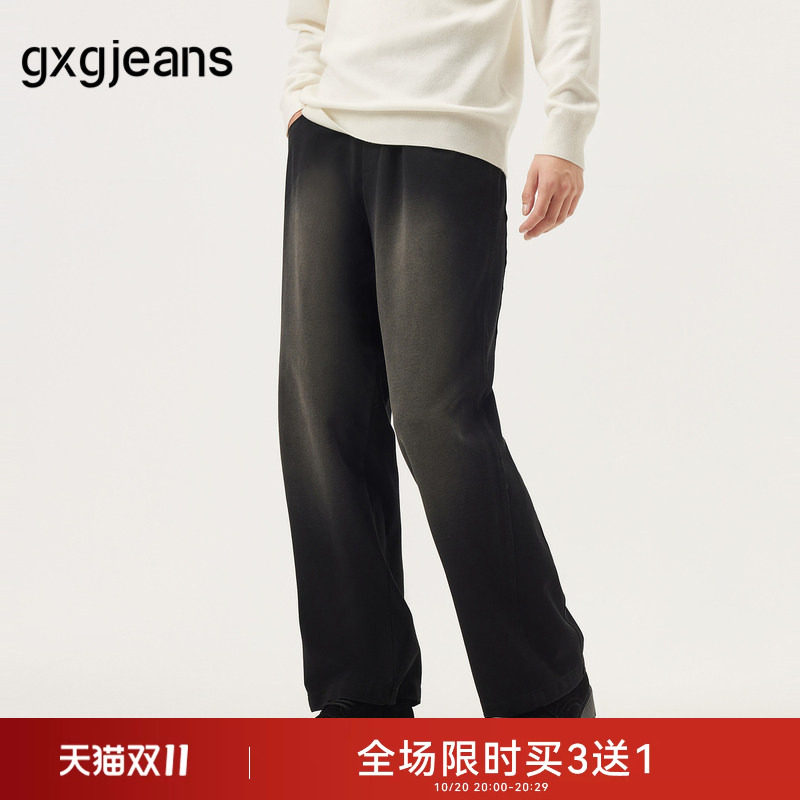 gxg.jeans男装  黑色潮流设计宽松直筒休闲长裤男士 25年秋新品