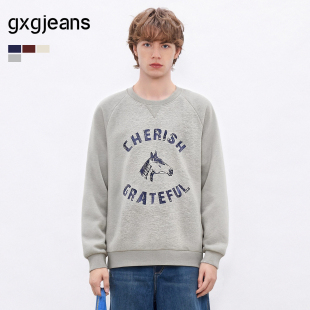 26春新品 复古撞色潮流图案宽松圆领卫衣男 多色美式 gxgjeans男装