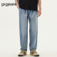 25年夏新款 gxg.jeans男装 蓝色水洗松紧腰宽松锥形休闲牛仔长裤