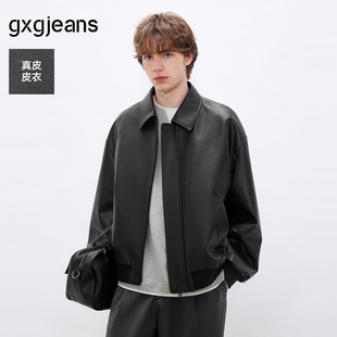 简约宽松翻领真皮皮衣夹克外套男 gxgjeans男装 26春新品 真皮