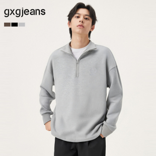 gxg.jeans男装 多色小标刺绣简约休闲宽松立领半开襟卫衣25秋新品