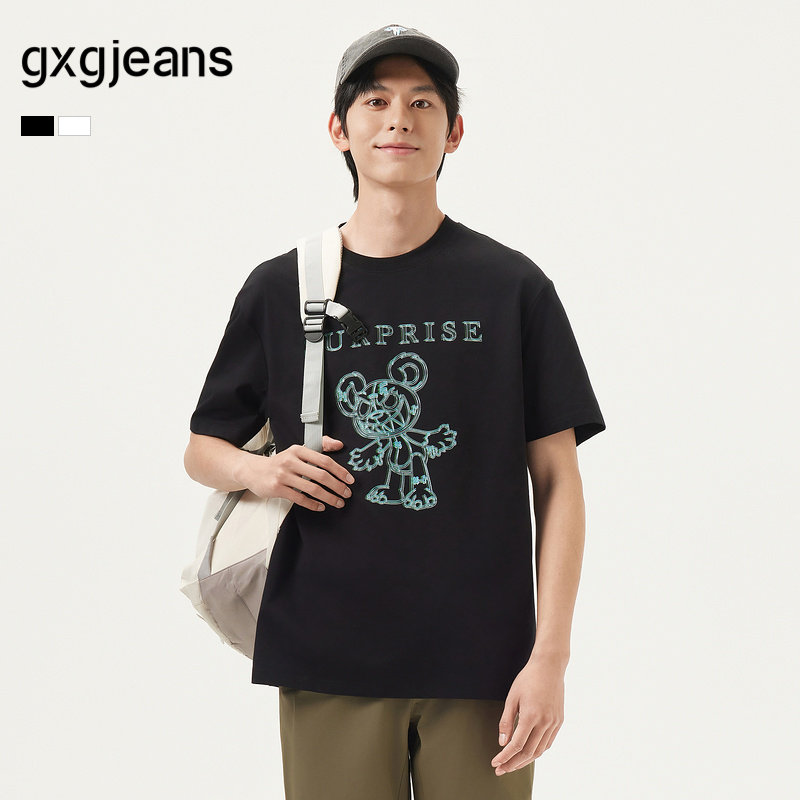 gxg.jeans男装 25年夏新款时尚卡通印花个性宽松圆领短袖T恤男生