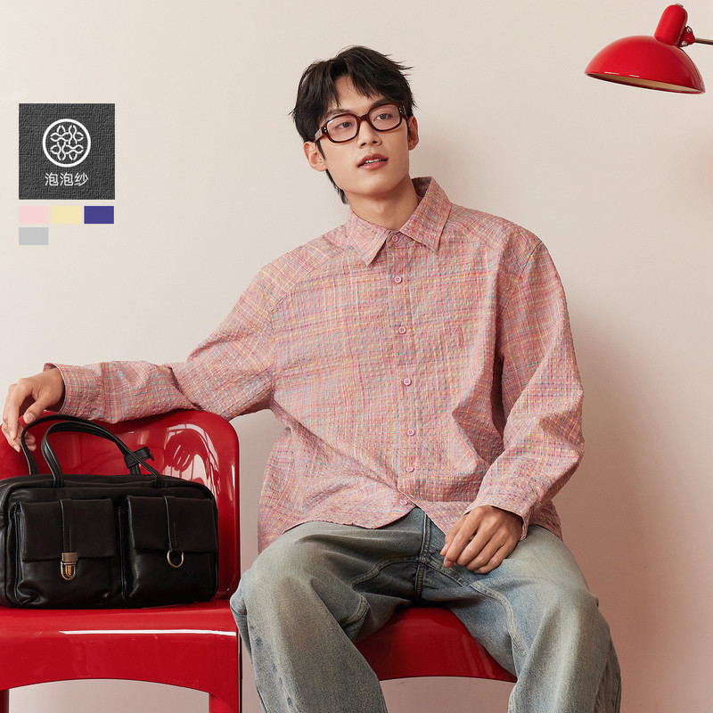 gxgjeans男装  肌理感休闲撞色时尚长袖衬衫短袖上衣 26春夏新品