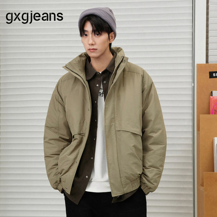 gxgjeans男装 2024年冬季新款白鸭绒外套立领休闲军绿色羽绒服男