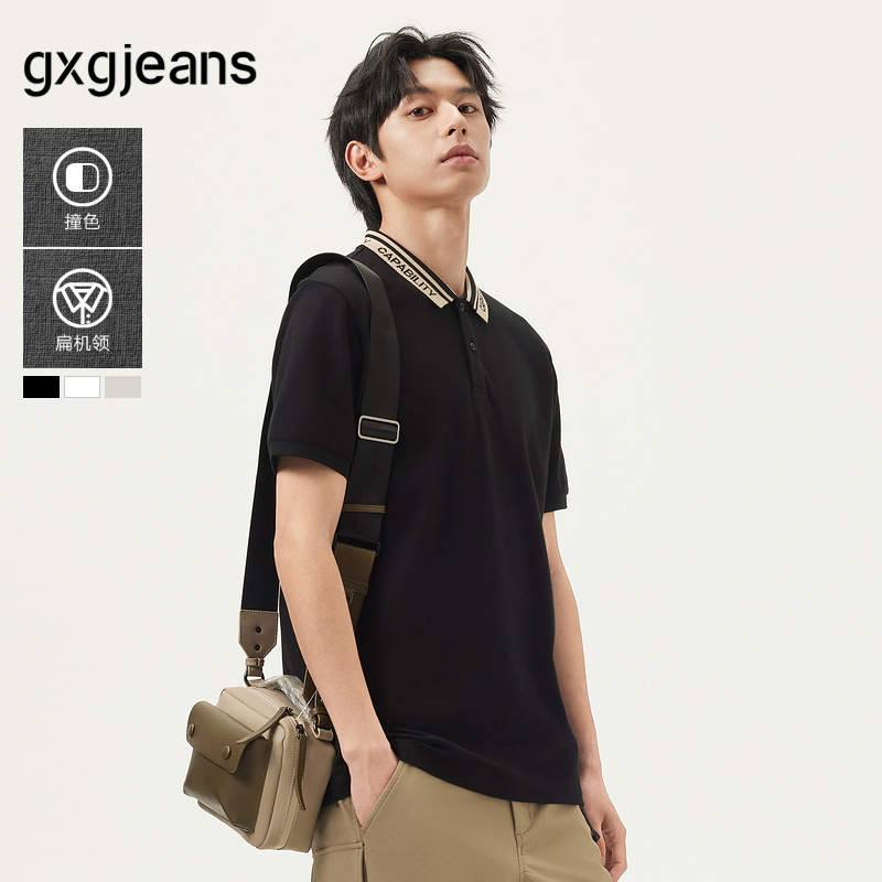 gxg.jeans男装 多色休闲字母提花翻领男式POLO衫男短袖 25夏新品