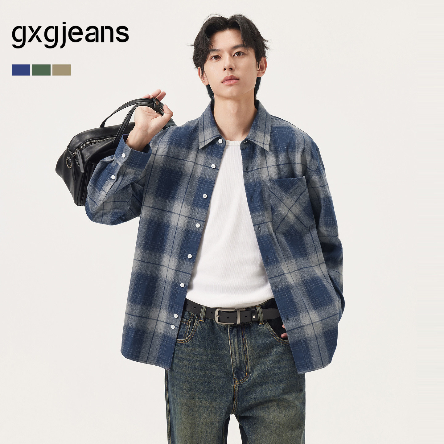 gxg.jeans男装 多色格纹简约通勤宽松长袖衬衫上衣男26秋热卖