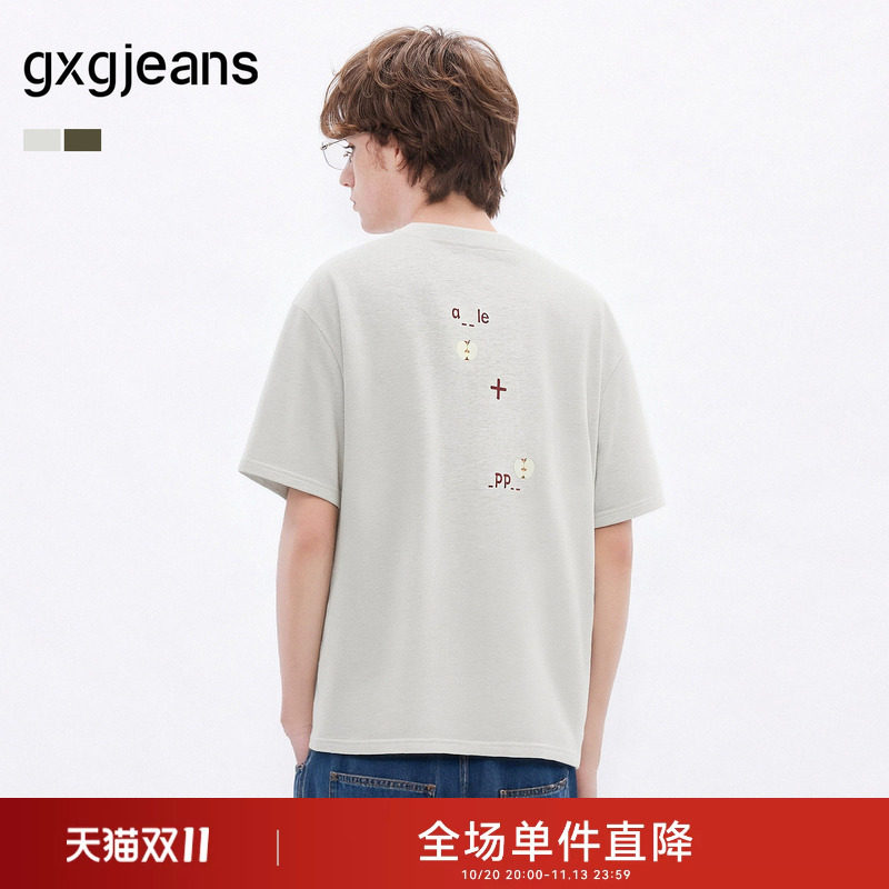 gxgjeans男装 纯棉趣味图案宽松休闲圆领短袖T恤男生 26夏新品