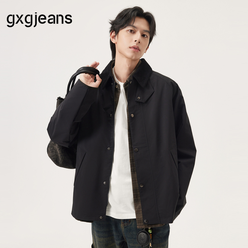 拼接翻领 格纹内衬