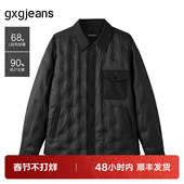黑色轻薄口袋设计衬衫 式 翻领羽绒服外套男 gxgjeans男装 25冬新品