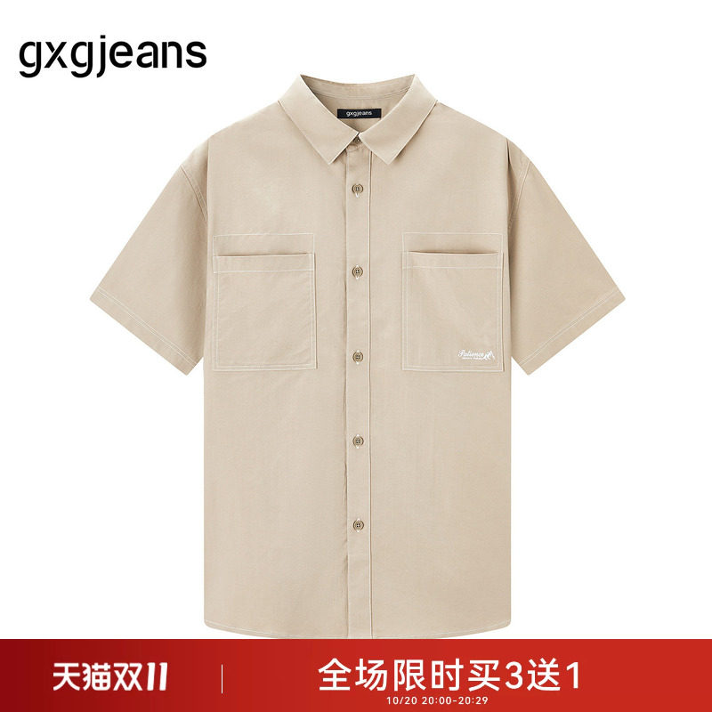 gxg jeans男装夏季新款时尚潮流翻领短袖衬衫