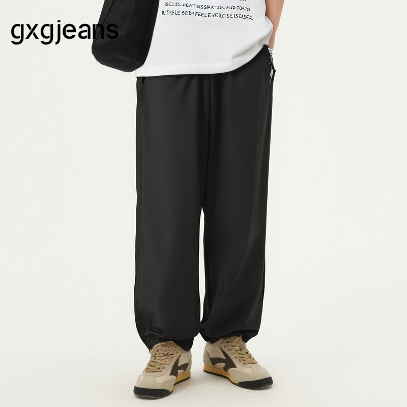 gxg.jeans男装 黑色基础宽松休闲长裤男裤束脚裤 25年夏新品