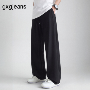gxgjeans男装 黑色暗格纹垂顺休闲直筒长裤男裤薄款 26夏新品