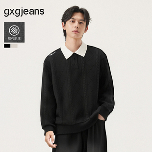25秋新品 gxg.jeans男装 多色肌理面料撞色休闲翻领卫衣男生上衣