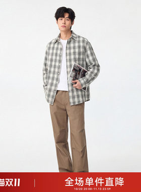 gxgjeans男装格子衬衫26春款时尚校园户外青少年外套上衣*