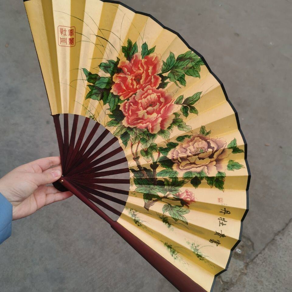 古风扇子折扇中国风男生霸气蹦迪富贵牡丹复古典汉服古装配饰