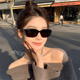 2025新款 欧美复古小框猫眼墨镜女方圆脸偏光太阳镜高级感网红韩版