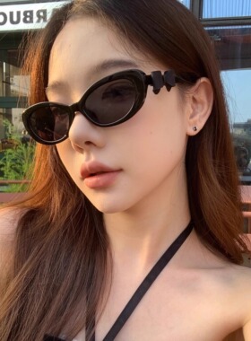 MELIYA高级感椭圆猫眼偏光太阳眼镜蝴蝶结墨镜个性时髦街拍显瘦女