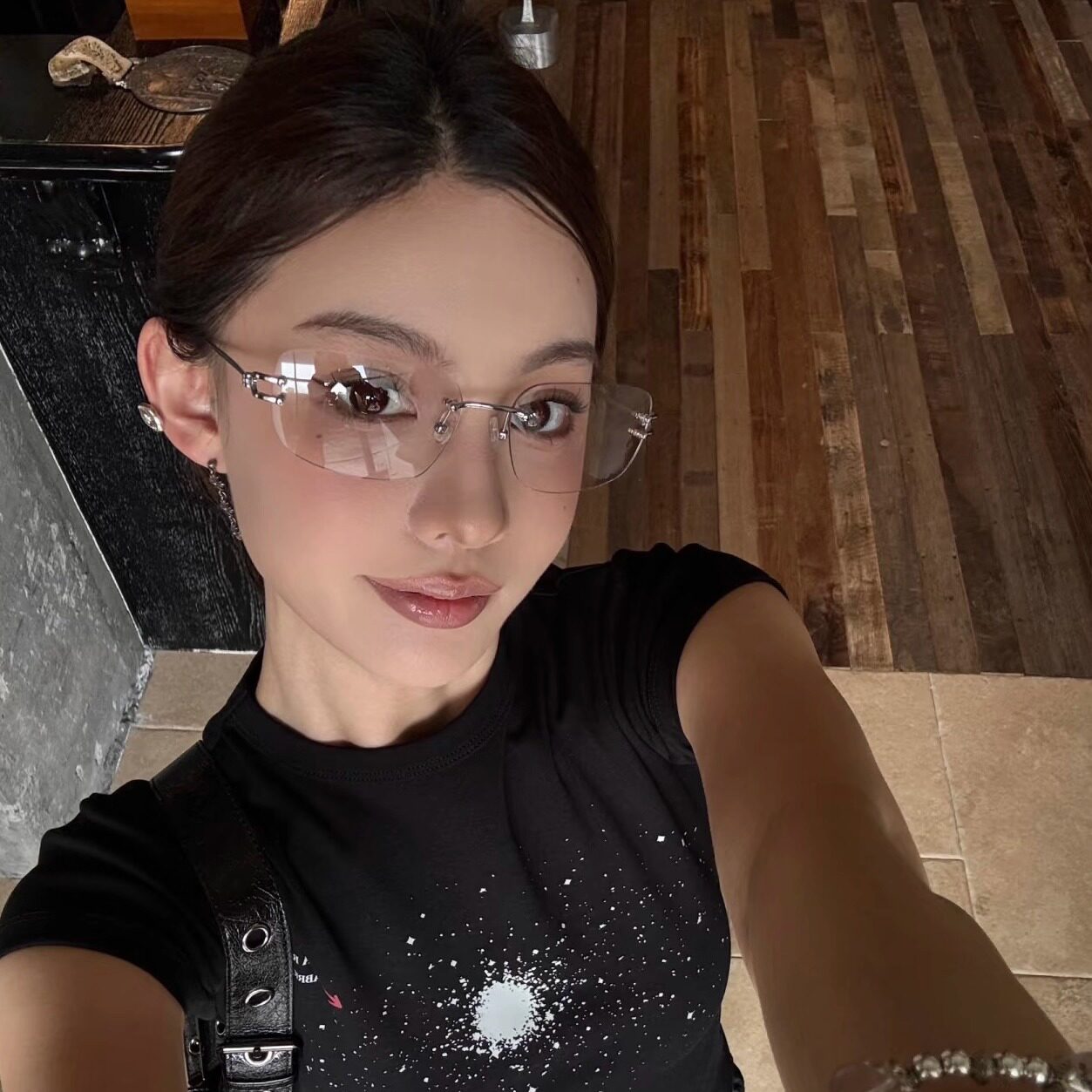 MELIYA无框近视眼镜框女可配度数防蓝光大框平光镜显瘦纯欲镜架男