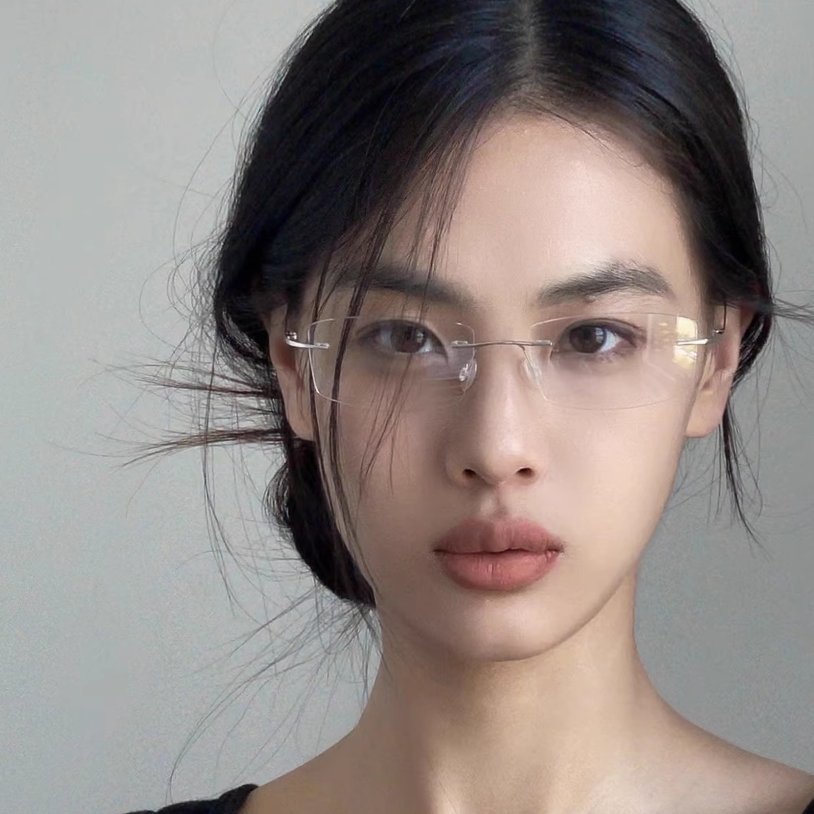 MELIYA纯欲无边框眼镜近视女度数可配防蓝光素颜高级感方圆脸金属