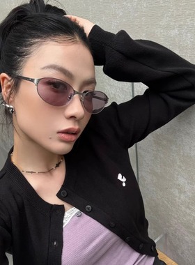 MELIYA复古小众金属紫色椭圆猫眼墨镜防紫外线ins款网红太阳眼镜