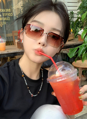 欧美无框Y2K镶钻墨镜辣妹凹造型