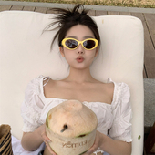 MELIYA椭圆亮黄色猫眼墨镜女彩色多巴胺海边夏日太阳镜高级感防晒