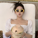 MELIYA椭圆亮黄色猫眼墨镜女彩色多巴胺海边夏日太阳镜高级感防晒