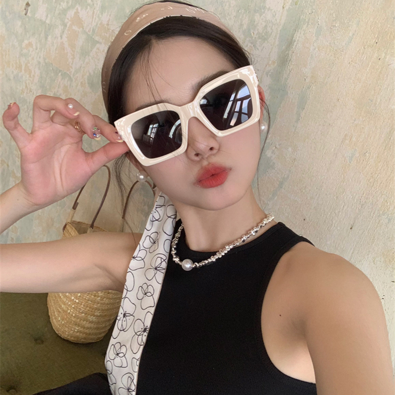 MELIYA韩版凹造型粗框墨镜女夏季圆脸显瘦时尚街拍白色太阳眼镜潮