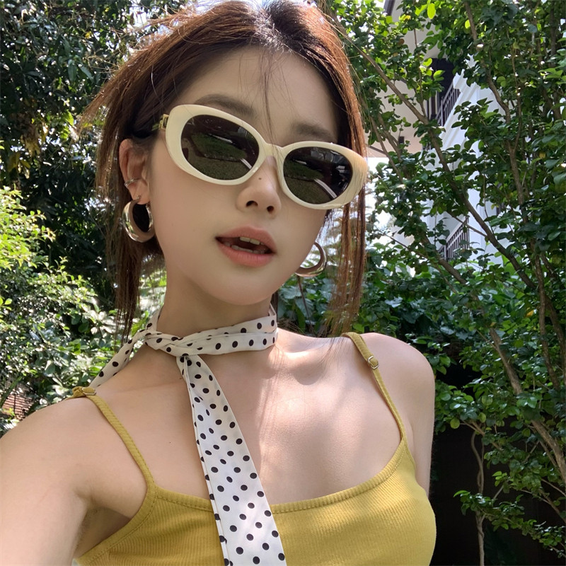 MELIYA2026新款椭圆猫眼高级感偏光太阳镜白色方圆脸墨镜防紫外线