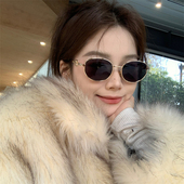 复古美式 金属小框方圆脸墨镜女高级感防晒街拍凹造型太阳眼镜潮酷