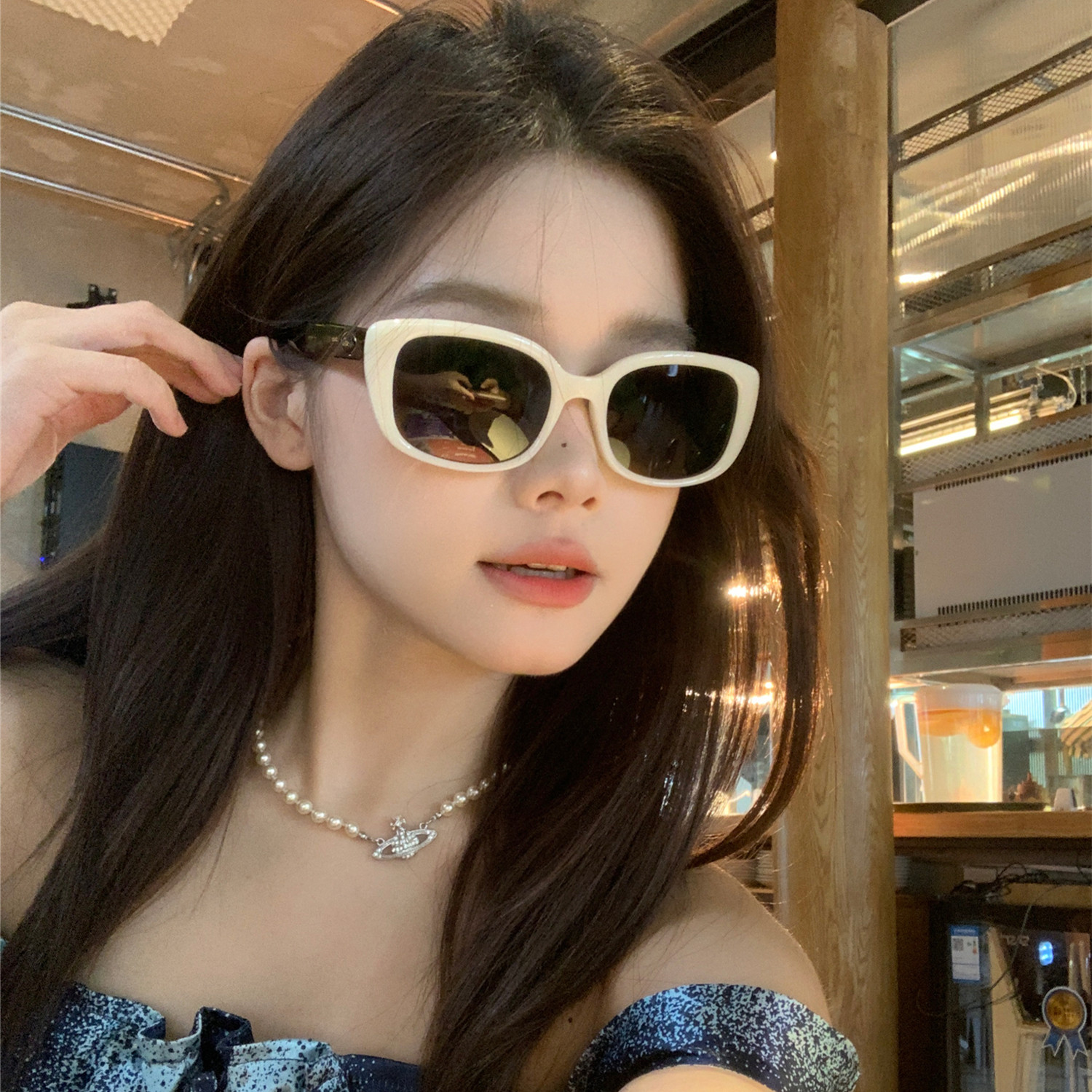 MELIYA方框大脸显瘦白色偏光太阳眼镜时尚高级感撞色防晒墨镜男女