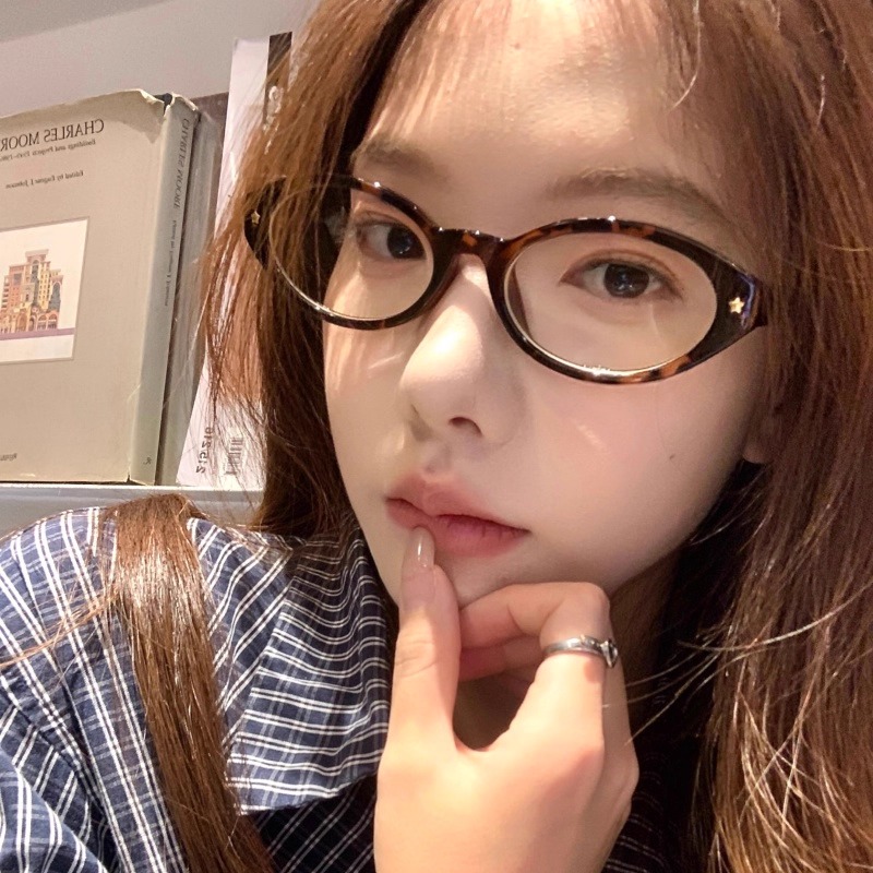 MELIYA日系复古猫眼椭圆豹纹素颜眼镜框方圆脸显瘦女镜架可配近视