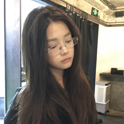 网红无边框眼镜男纯欲素颜神器金丝复古眼睛平光女高智感清冷ins