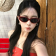 MELIYA复古椭圆猫眼红色太阳镜女方圆脸时尚 遮阳墨镜防晒gm男度假