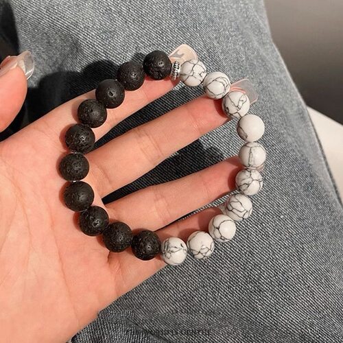 黑白个性撞色火山石全珠手链男潮时尚百搭配饰高级感盘玩饰品手串
